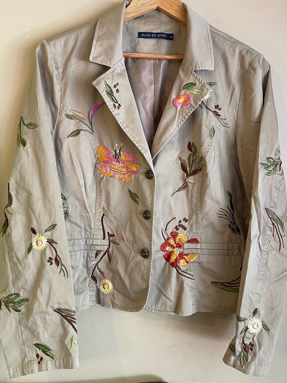 Flair FS Sport Khaki Floral Embroidered Blazer 16